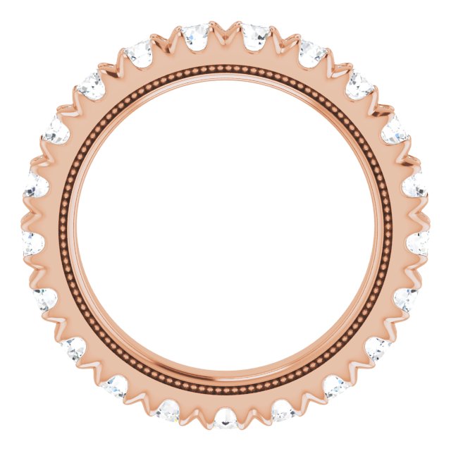 14K Gold Round Natural Diamond Milgrain French-Set Eternity Band – 3 mm Stones - Rose Gold - view 2