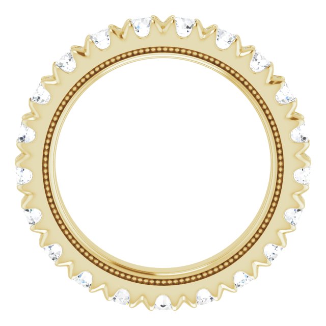 14K Gold Round Natural Diamond Milgrain French-Set Eternity Band – 3 mm Stones - Yellow Gold - view 2