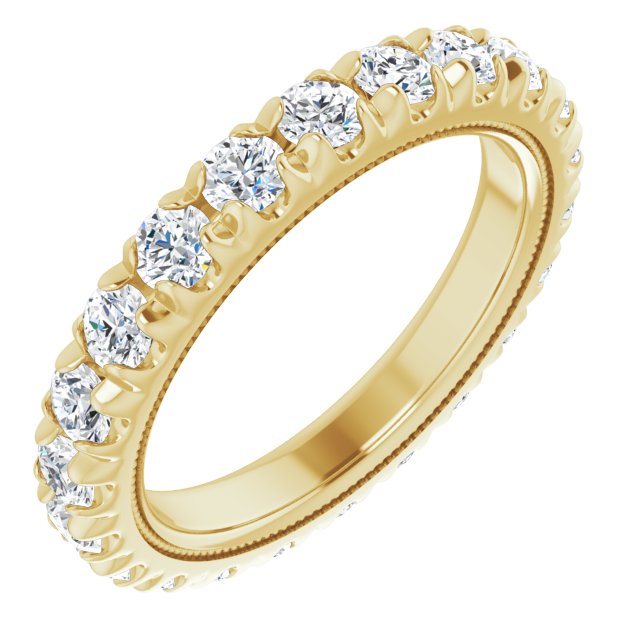 14K Gold Round Natural Diamond Milgrain French-Set Eternity Band – 3 mm Stones - Yellow Gold