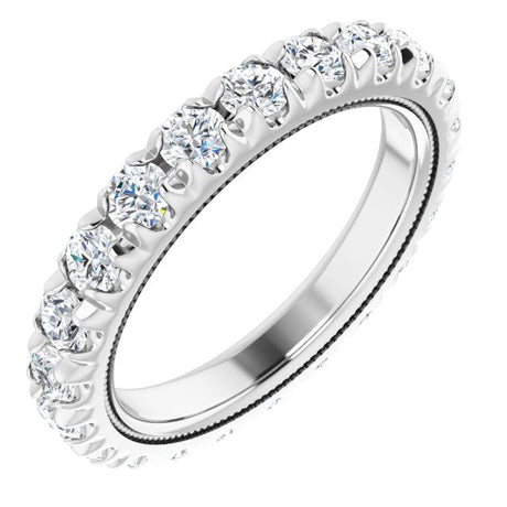 Platinum Round Natural Diamond Milgrain French-Set Eternity Band – 3 mm Stones