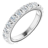 14K Gold Round Natural Diamond Milgrain French-Set Eternity Band – 3 mm Stones - White Gold