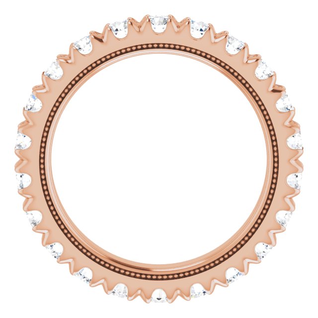 14K Gold Round Lab-Grown Diamond Milgrain French-Set Eternity Band – 3 mm Stones - Rose Gold - view 2
