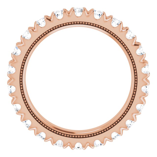 14K Gold Round Natural Diamond Milgrain French-Set Eternity Band – 3 mm Stones - Rose Gold - view 2