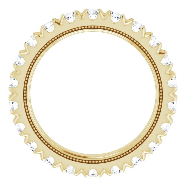 14K Gold Round Natural Diamond Milgrain French-Set Eternity Band – 3 mm Stones - Yellow Gold - view 2