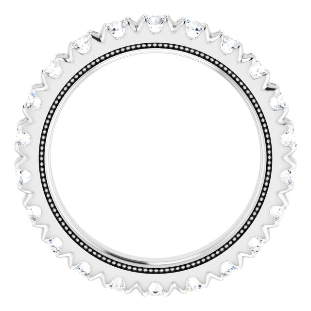 Platinum Round Natural Diamond Milgrain French-Set Eternity Band – 3 mm Stones - view 2