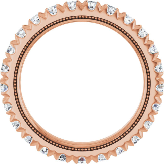 14K Gold Round Lab-Grown Diamond Milgrain French-Set Eternity Band – 2.5 mm Stones - Rose Gold - view 2