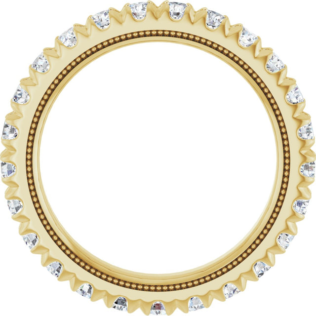 14K Gold Round Lab-Grown Diamond Milgrain French-Set Eternity Band – 2.5 mm Stones - Yellow Gold - view 2