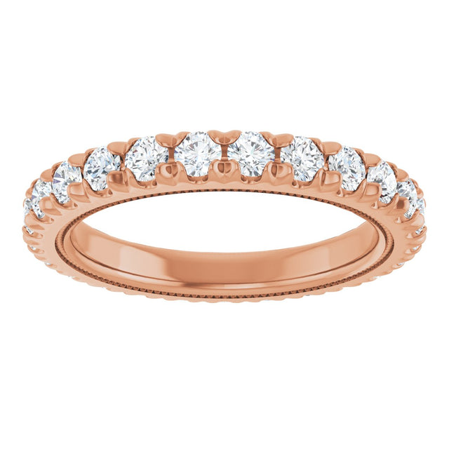 14K Gold Round Lab-Grown Diamond Milgrain French-Set Eternity Band – 2.5 mm Stones - Rose Gold - view 3