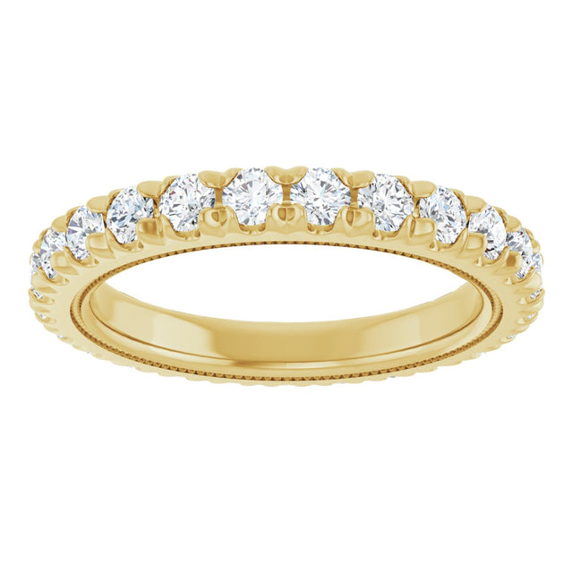 14K Gold Round Lab-Grown Diamond Milgrain French-Set Eternity Band – 2.5 mm Stones - Yellow Gold - view 3