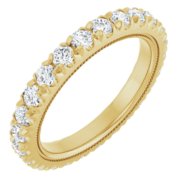 14K Gold Round Natural Diamond Milgrain French-Set Eternity Band – 2.5 mm Stones - Yellow Gold