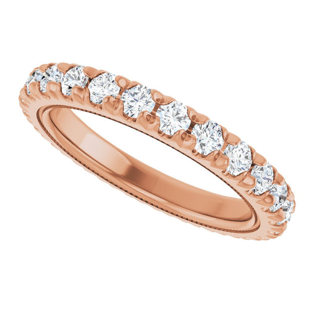 14K Gold Round Lab-Grown Diamond Milgrain French-Set Eternity Band – 2.5 mm Stones - Rose Gold - view 5