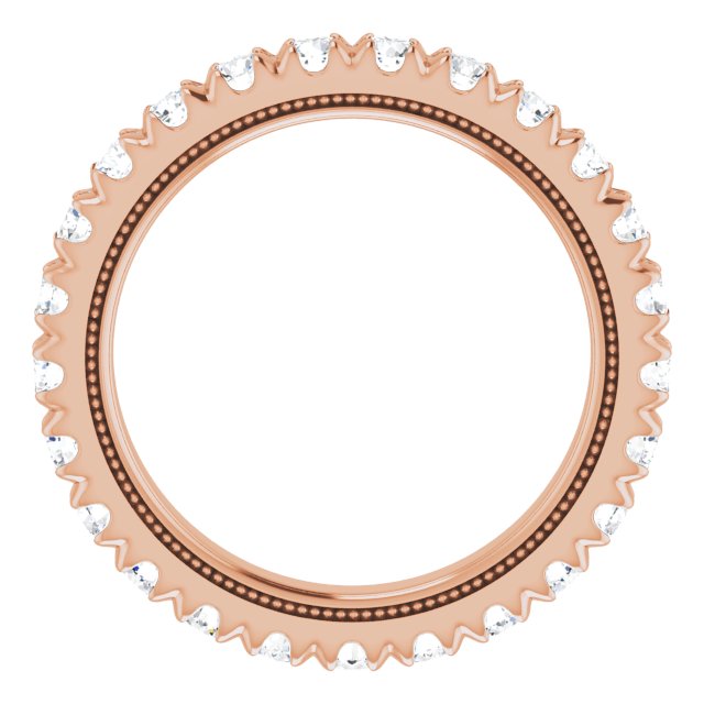 14K Gold Round Lab-Grown Diamond Milgrain French-Set Eternity Band – 2.5 mm Stones - Rose Gold - view 2