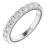 14K Gold Round Natural Diamond Milgrain French-Set Eternity Band – 2.5 mm Stones - White Gold