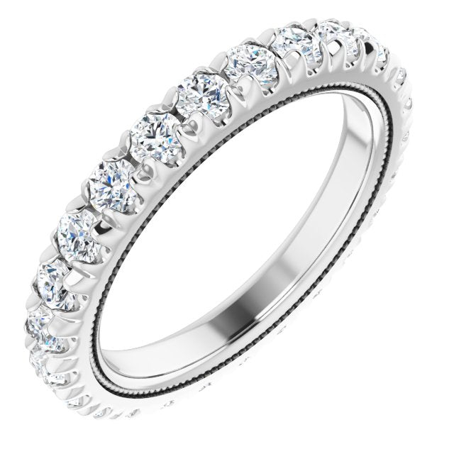 14K Gold Round Natural Diamond Milgrain French-Set Eternity Band – 2.5 mm Stones - White Gold