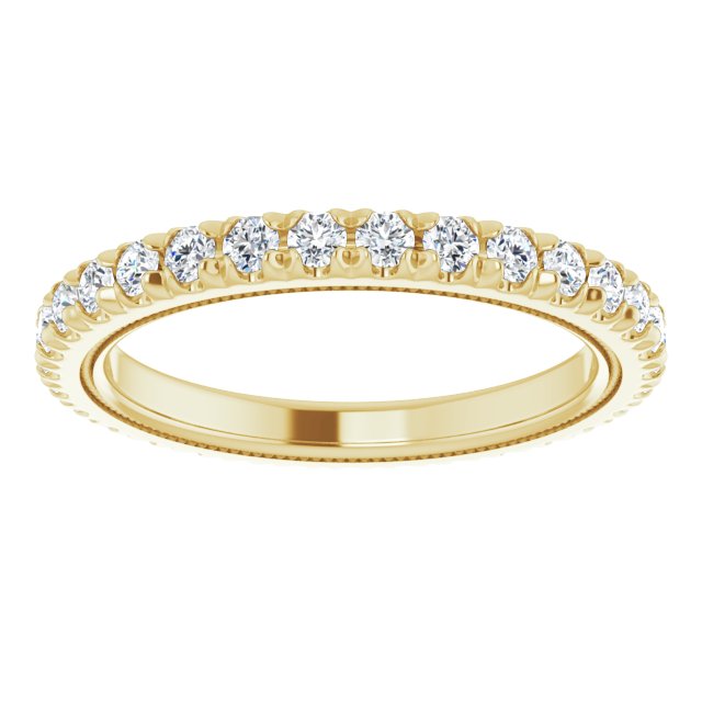 14K Gold Round Natural Diamond Milgrain French-Set Eternity Band – 2 mm Stones - Yellow Gold - view 3