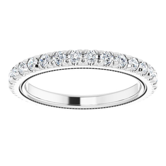 14K Gold Round Natural Diamond Milgrain French-Set Eternity Band – 2 mm Stones - White Gold - view 3