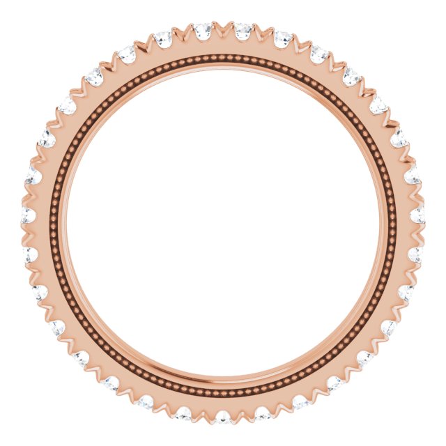 14K Gold Round Lab-Grown Diamond Milgrain French-Set Eternity Band – 2 mm Stones - Rose Gold - view 2