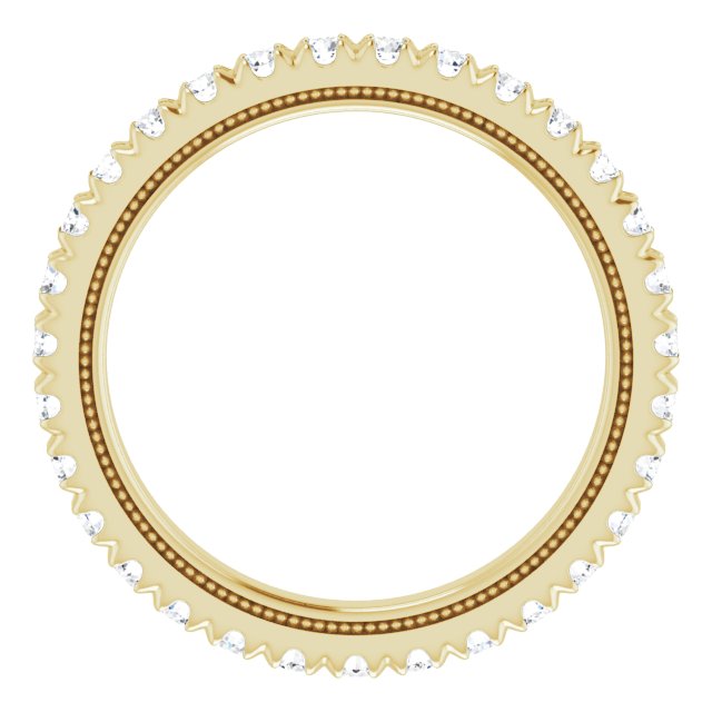 14K Gold Round Lab-Grown Diamond Milgrain French-Set Eternity Band – 2 mm Stones - Yellow Gold - view 2
