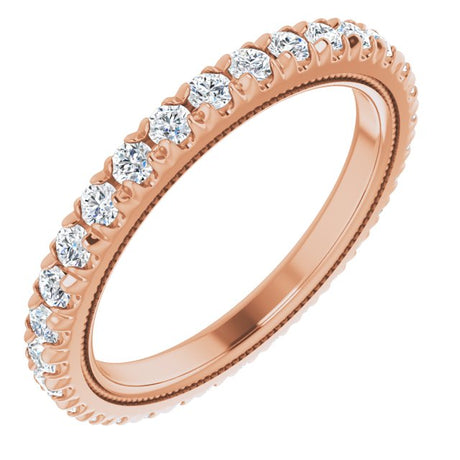 14K Gold Round Lab-Grown Diamond Milgrain French-Set Eternity Band – 2 mm Stones - Rose Gold