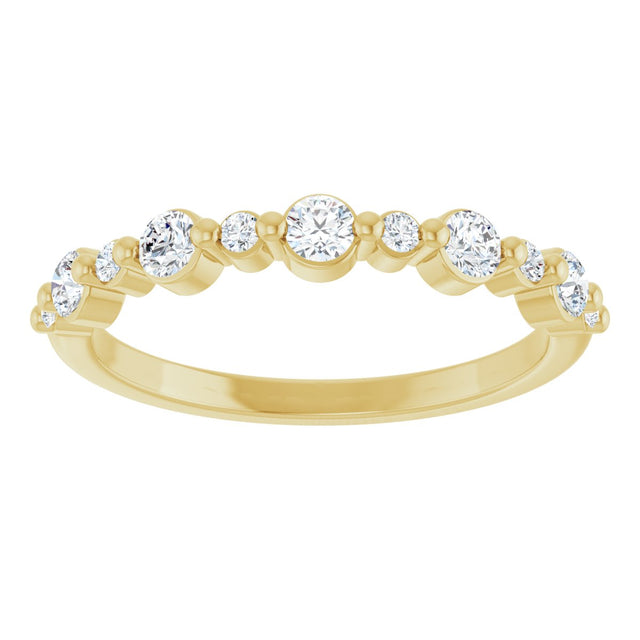 14K Gold Round Natural Diamond Shared-Prong Accented Anniversary Band – 3/8–1/2 CTW - Yellow Gold - view 3