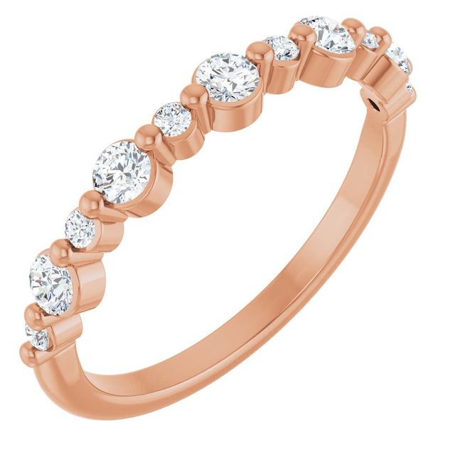 14K Gold Round Lab-Grown Diamond Shared-Prong Accented Anniversary Band – 1/3–5/8 CTW - Rose Gold