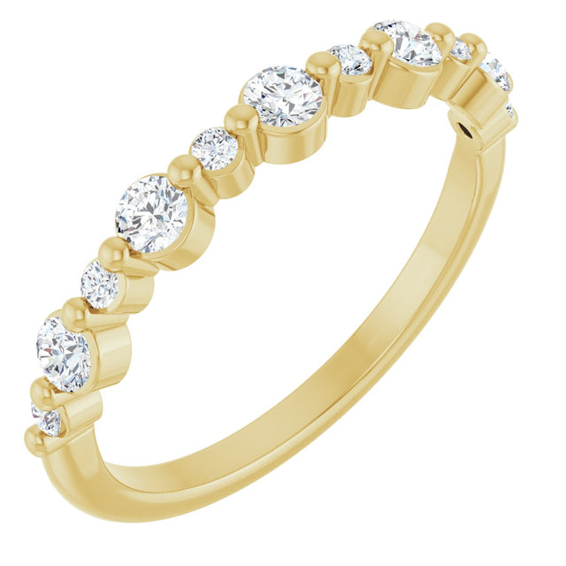 14K Gold Round Natural Diamond Shared-Prong Accented Anniversary Band – 3/8–1/2 CTW - Yellow Gold