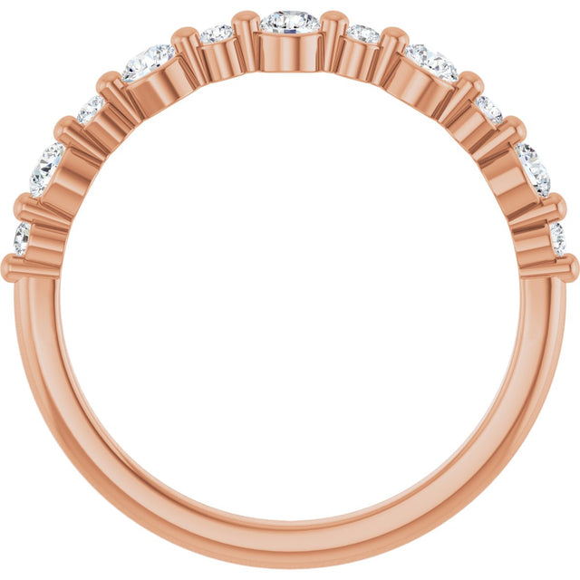14K Gold Round Natural Diamond Shared-Prong Accented Anniversary Band – 3/8–1/2 CTW - Rose Gold - view 2