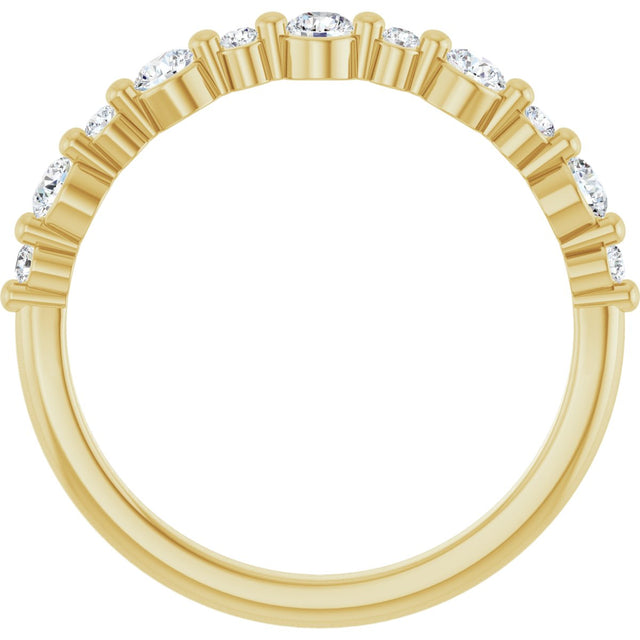 14K Gold Round Lab-Grown Diamond Shared-Prong Accented Anniversary Band – 1/3–5/8 CTW - Yellow Gold - view 2