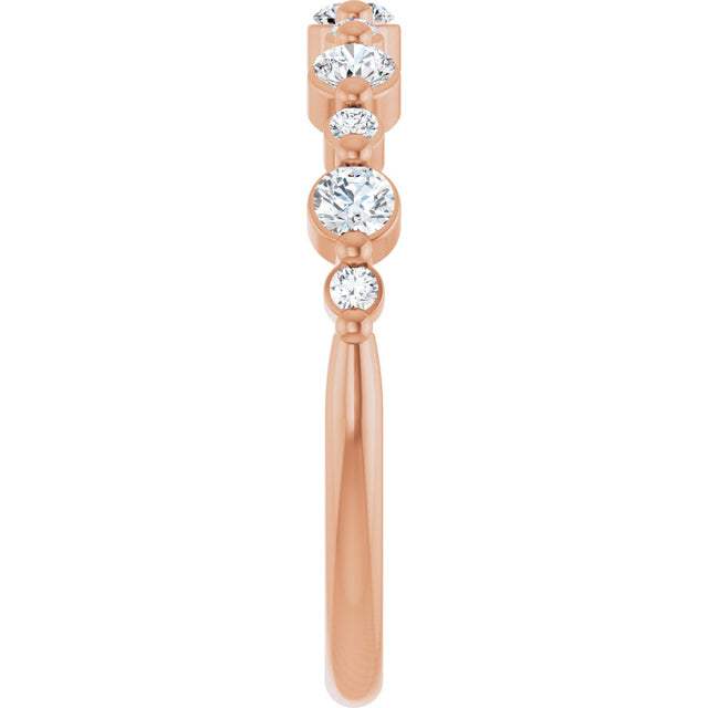14K Gold Round Natural Diamond Shared-Prong Accented Anniversary Band – 3/8–1/2 CTW - Rose Gold - view 4
