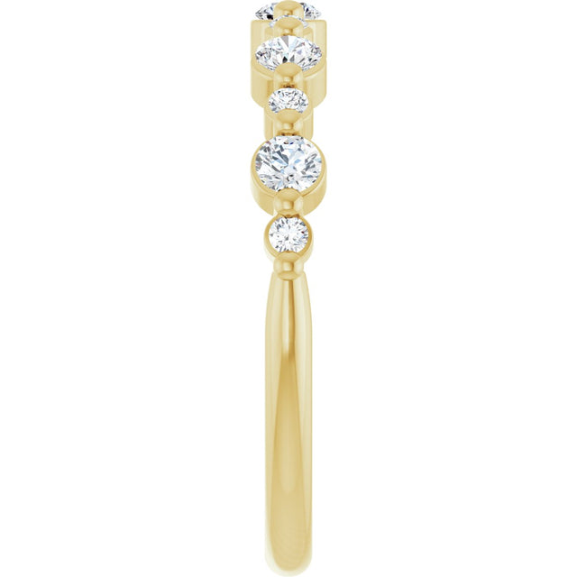 14K Gold Round Natural Diamond Shared-Prong Accented Anniversary Band – 3/8–1/2 CTW - Yellow Gold - view 4