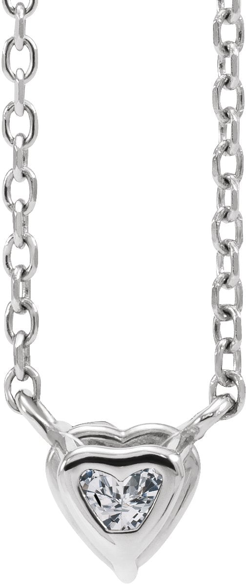 14K Gold Heart Natural White Sapphire Solitaire Necklace - White Gold - view 6