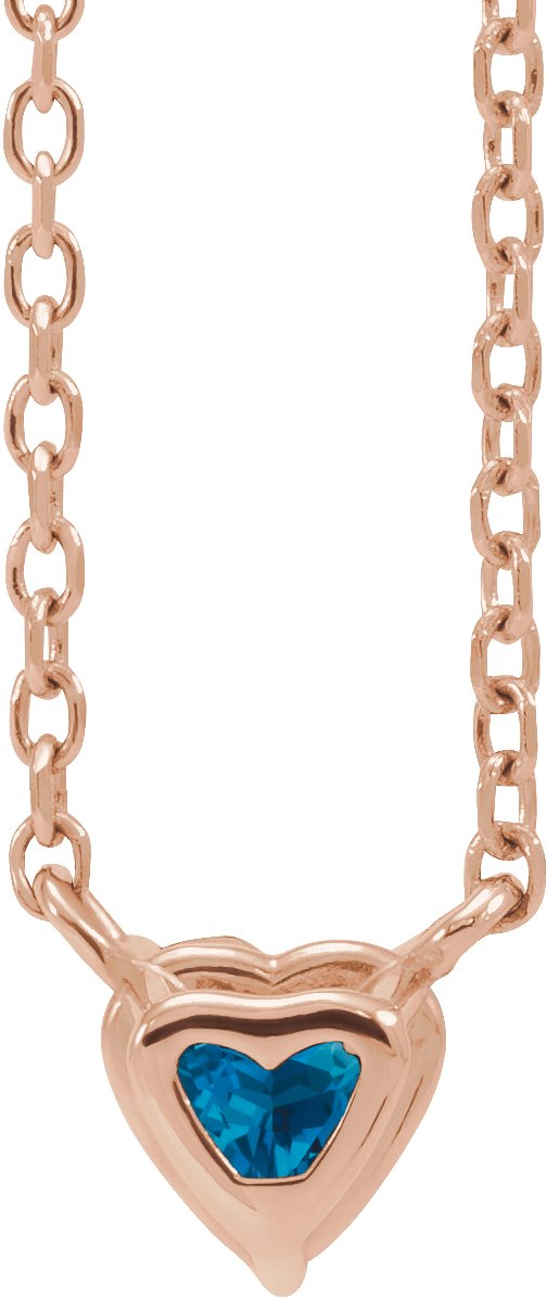 14K Gold Heart Natural London Blue Topaz Solitaire Necklace - Rose Gold - view 6