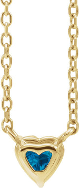 14K Gold Heart Natural London Blue Topaz Solitaire Necklace - Yellow Gold - view 6