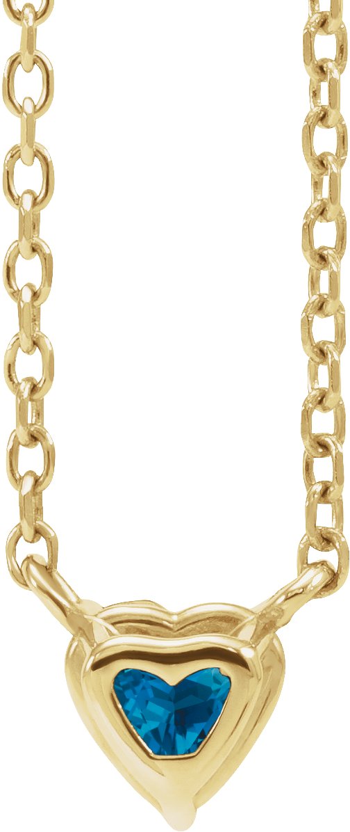 14K Gold Heart Natural London Blue Topaz Solitaire Necklace - Yellow Gold - view 6