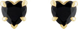 14K Gold Natural Black Onyx Heart 5-Prong Claw V-End Stud Earrings - Yellow Gold - view 4