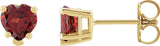 14K Gold Natural Mozambique Garnet Heart 5-Prong V-End Stud Earrings - Yellow Gold - view 3