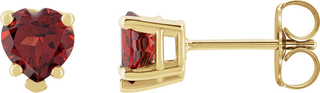 14K Gold Natural Mozambique Garnet Heart 5-Prong V-End Stud Earrings - Yellow Gold - view 3