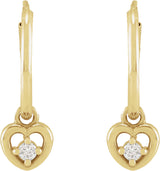 14K Gold Round Natural Diamond Heart Hoop Earrings - Rose Gold - view 7