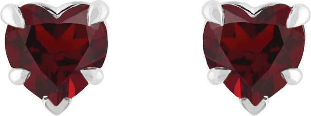 Platinum Natural Mozambique Garnet Heart 5-Prong Claw V-End Stud Earrings - view 4