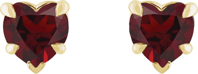 14K Gold Natural Mozambique Garnet Heart 5-Prong Claw V-End Stud Earrings - Yellow Gold - view 4