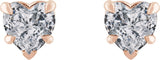 14K Gold Natural White Sapphire Heart 5-Prong Claw V-End Stud Earrings - Rose Gold - view 4