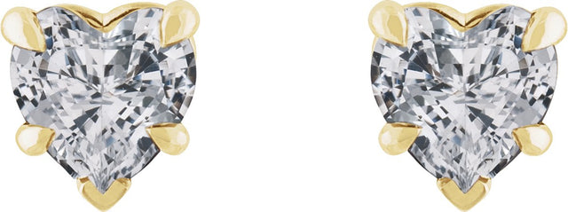 14K Gold Natural White Sapphire Heart 5-Prong Claw V-End Stud Earrings - Yellow Gold - view 4