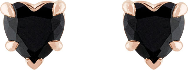 14K Gold Natural Black Onyx Heart 5-Prong Claw V-End Stud Earrings - Rose Gold - view 4
