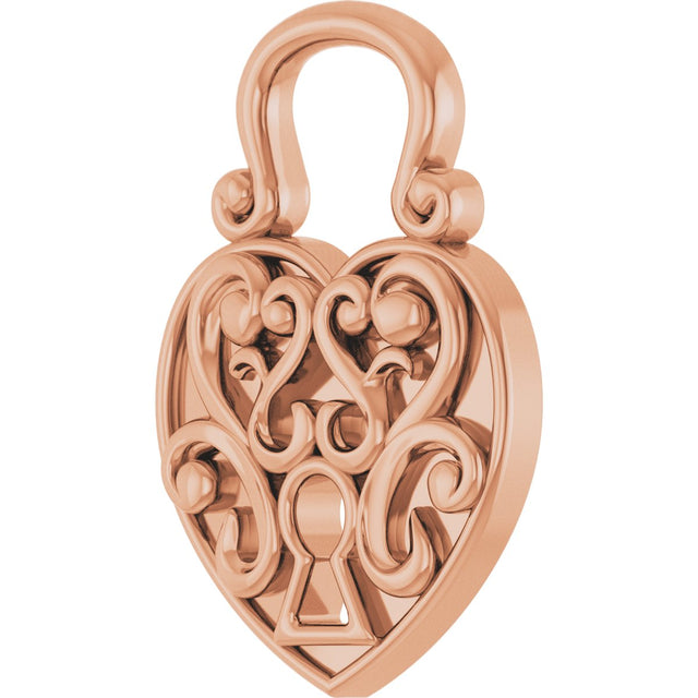 14K Gold Lock Heart Pendant - Rose Gold - view 2
