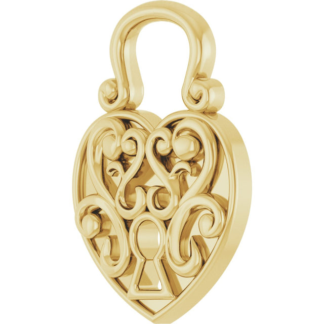 14K Gold Lock Heart Pendant - Yellow Gold - view 2