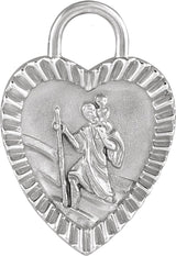 14K Gold St. Christopher Heart Medal Necklace or Pendant - White Gold