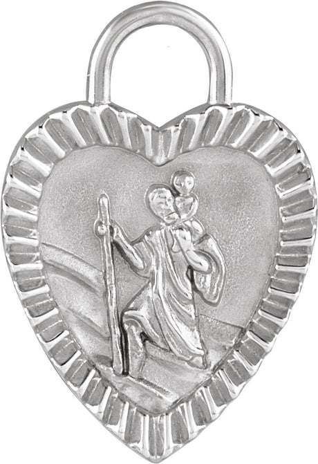 14K Gold St. Christopher Heart Medal Necklace or Pendant - White Gold