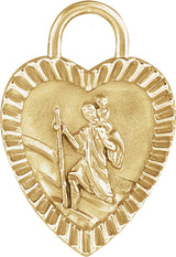 14K Gold St. Christopher Heart Medal Necklace or Pendant - Yellow Gold
