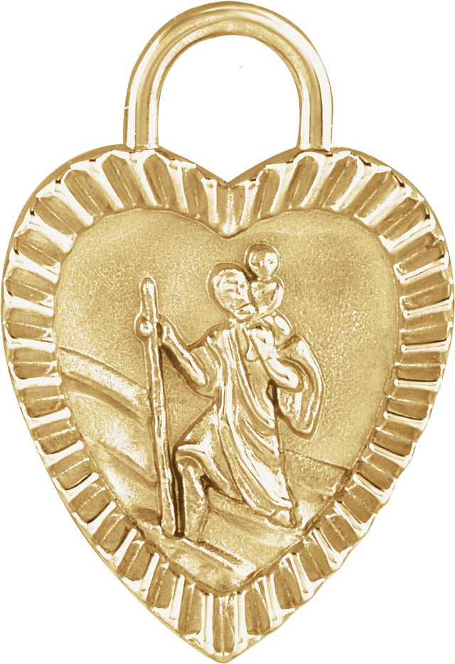 14K Gold St. Christopher Heart Medal Necklace or Pendant - Yellow Gold