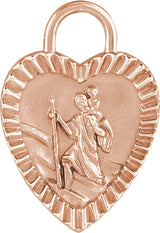 14K Gold St. Christopher Heart Medal Necklace or Pendant - Rose Gold